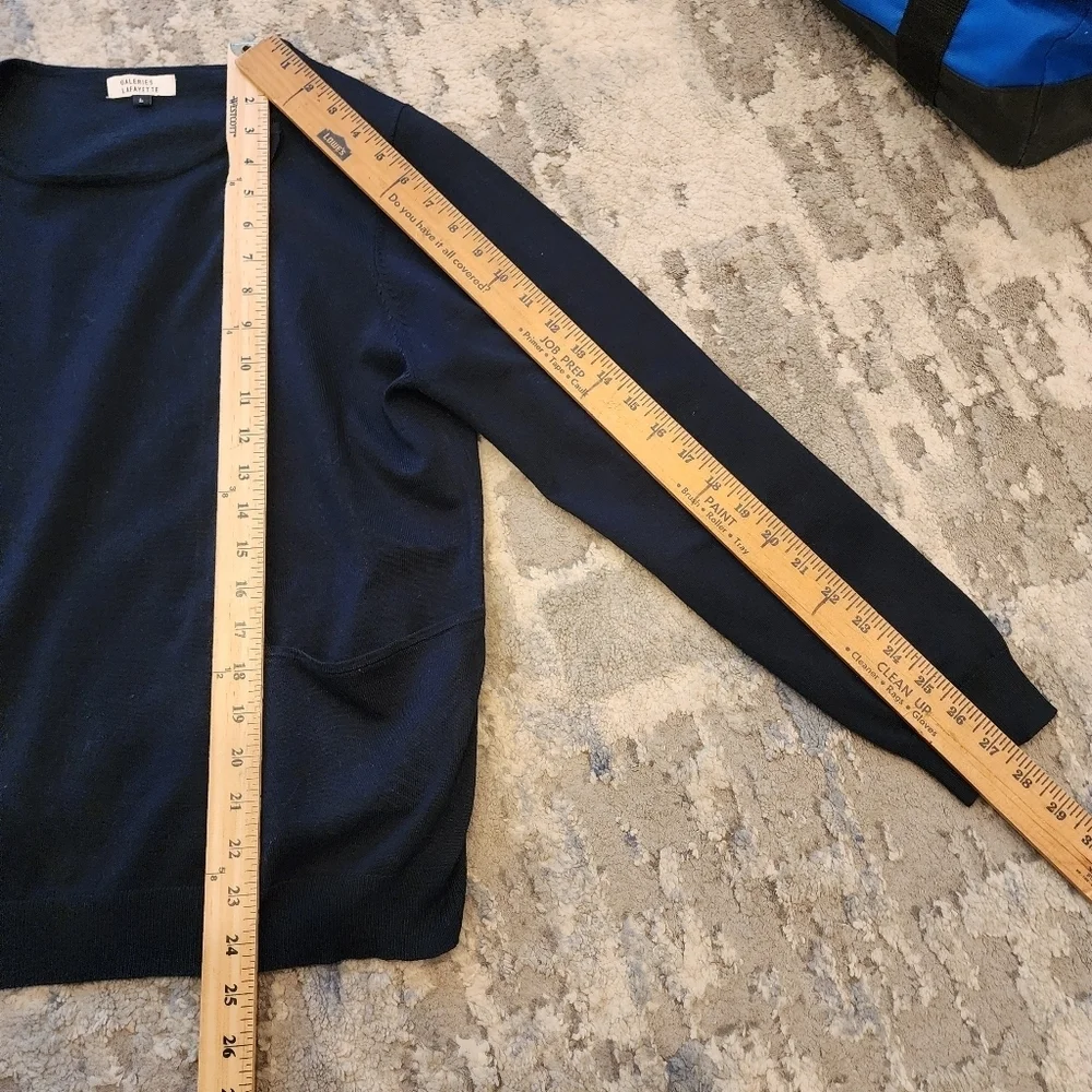Galeries‎ Lafayette Navy Sweater. One pocket. Size large.